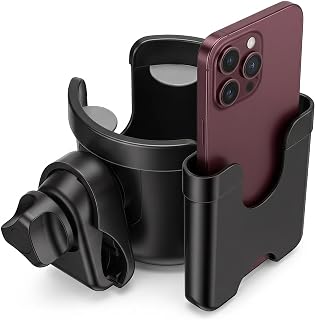 Suranew Universal Stroller Cup Holder, Adjustable Drink Holder with Phone Holder for Baby Stroller, Wheelchair, Walker, Bike, Scooter, Gifts for Family Member.