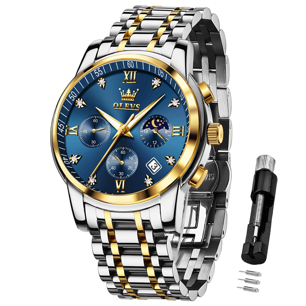 OLEVS Herrenuhren Edelstahlarmband Quarz Uhr Männer mit Diamant Datum Wasserdich