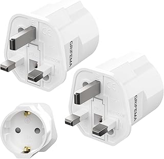 GRIFEMA EU to UK Plug Adapter with 13A Fuse 2 Pack | 2 Pin European to 3 Pin British Travel Adaptor for UK, Ireland and Dubai, Shaver and Toothbrush Charger Converter