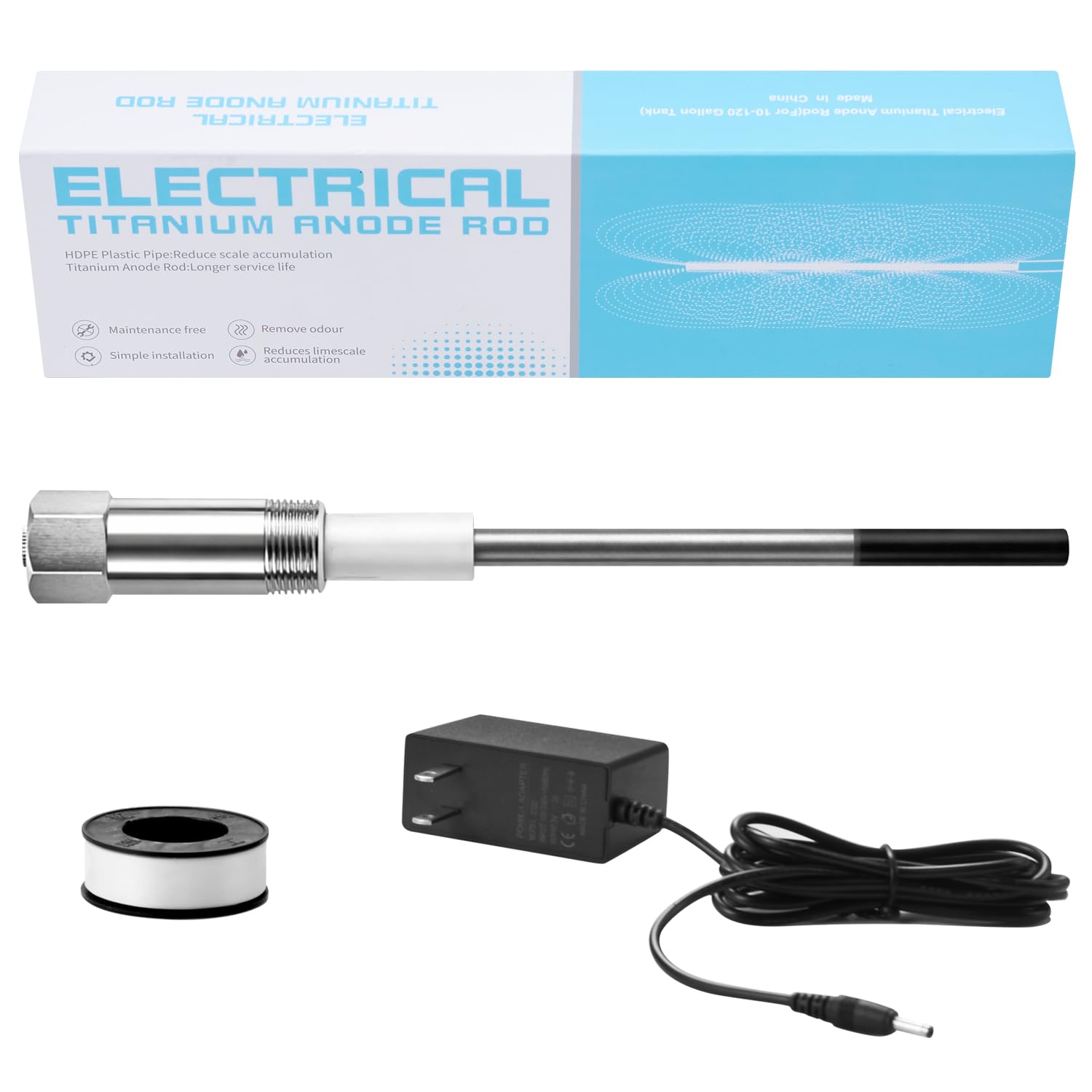 Powered Anode Rod for Hot Water Heater, Electric Titanium Anode Rod Replacement 