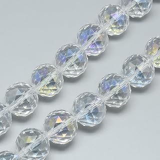 50pcs Electroplated Glass Spacer Beads 13mm Faceted Round Crystal Beads for Necklace Bracelet Earring DIY Jewelry Making, AB