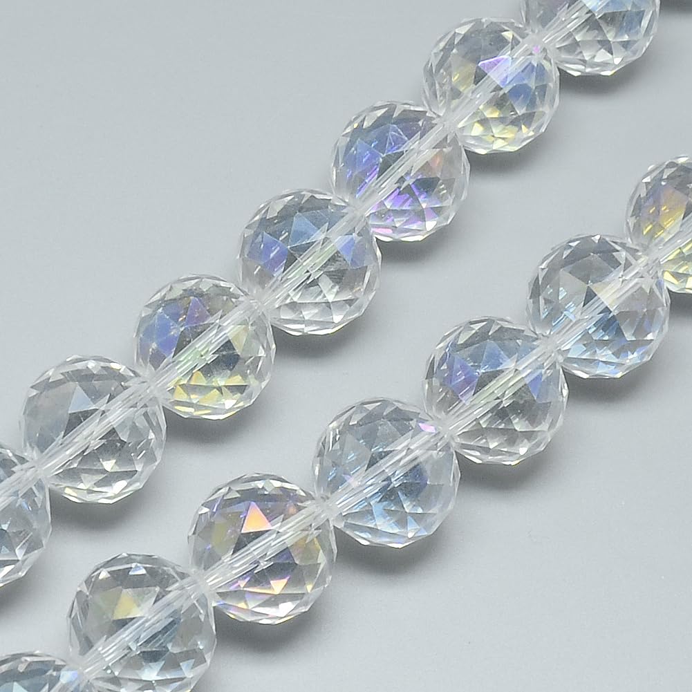 50pcs Electroplated Glass Spacer Beads 13mm Faceted Round Crystal Beads for Neck