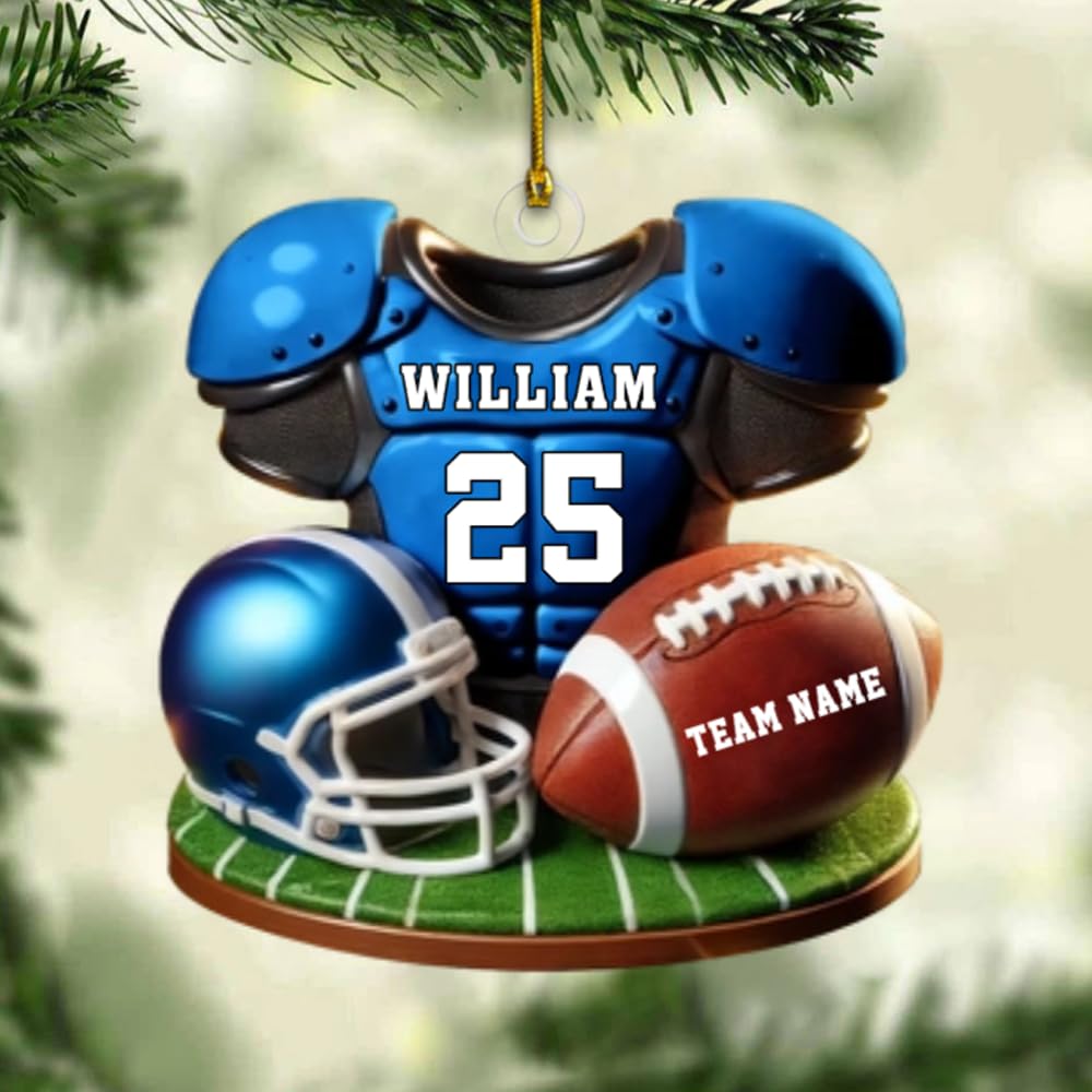 Personalized Football Ornament, Custom Name Acrylic Christmas Decoration with Je