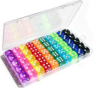 50 Pieces Dice Set, 14mm 6 Sided Colored Dice with Plastic Storage Box | High Quality Standard Color Dice for Board Games, Teaching Math, Party Games
