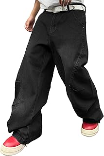 Baggy Jeans for Men with Irregular Stitching - Y2K Wide Denim Pants Hip Hop Fashion Casual Streetwear
