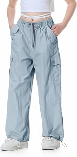 Rolanko Girls Paratrooper Trousers, Vintage Y2K Joggers with Elastic Waist Adjustable for Children