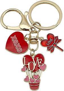 Red Heart Flower Keychain for Women Men, Cute Keychain Clip, Bag Charms for Handbags Keys, Purse Charm Wallet Accessory, Friendship Gifts Christmas Jewelry