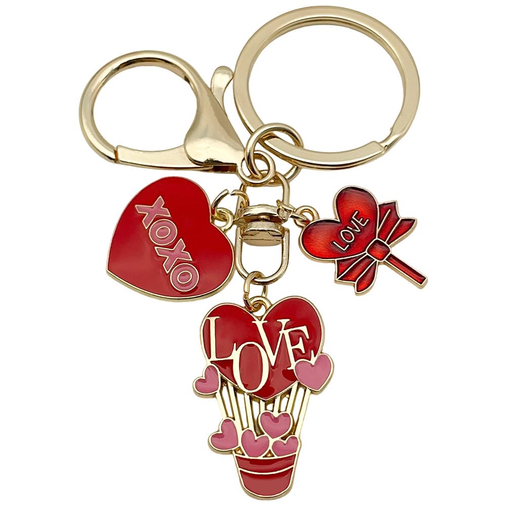 Red Heart Flower Keychain for Women Men, Cute Keychain Clip, Bag Charms for Hand