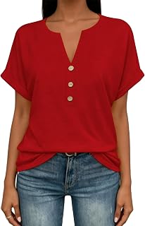 EyMuse Camisetas de verano para mujer, de manga corta, cuello en V, estilo clásico, casual, linda, a la moda, para vacaciones en la playa