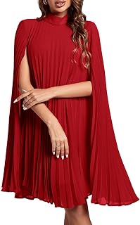 Rooscier High Neck Cape Sleeve Pleated Back Split Back Midi Party Dress
