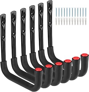 Moundnaik 6 Pcs Garage Hooks, 20cm Utility Ladder Hooks, Garage Storage Tool Hooks, Heavy Duty Wall Mounts Hanger for Bike, Chair, Hose, Outdoor and Indoor (20.5cm x 20cm)