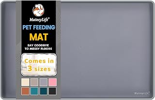 MateeyLife Anti Slip Mat Dog and Cat Bowl Mat Silicone Dog Bowl Tray Large Size Grey Silicone Placemat 45 x 30 cm