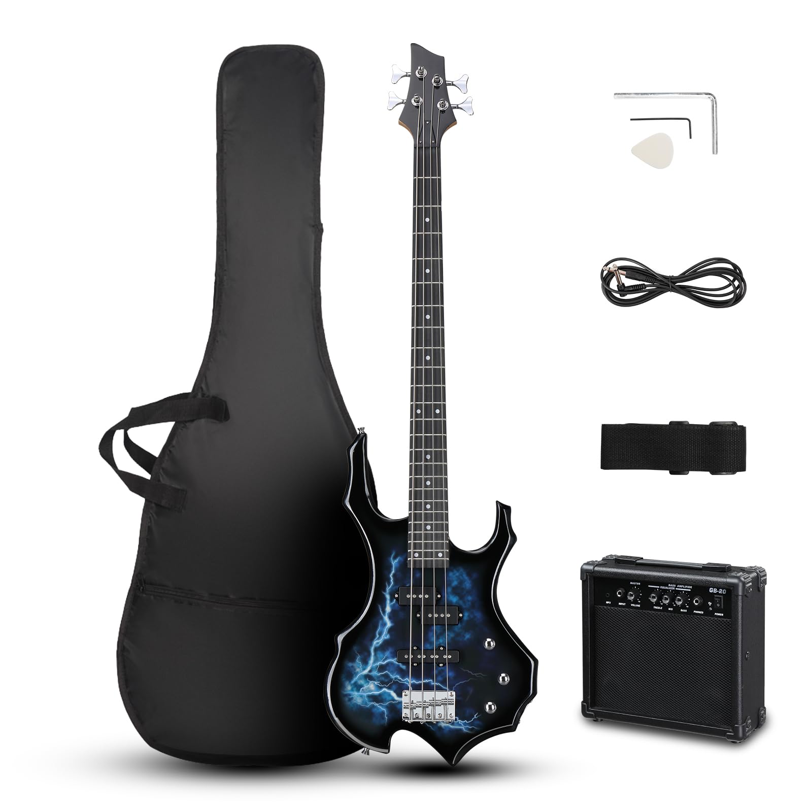 Ktaxon Electric Bass Guitar Flame Design Bass Guitar Kit (Lightning) | Full Equi