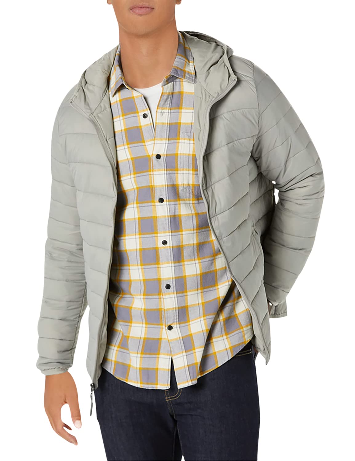Amazon Essentials Men's Lightweight Down Jacket with Hood Waterproof and Foldabl