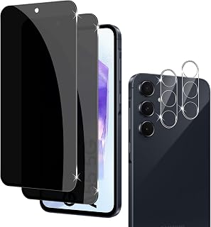 Holilo for Samsung Galaxy A55 5G Privacy Screen Protector + Tempered Glass Camera Protector - 2+2 Pieces, 9H Anti Spy Privacy Glass Film HD Tempered Glass Anti-scratch