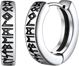 FaithHeart Mens Earrings Stainless Steel Viking Hoop Silver/Gold/Black