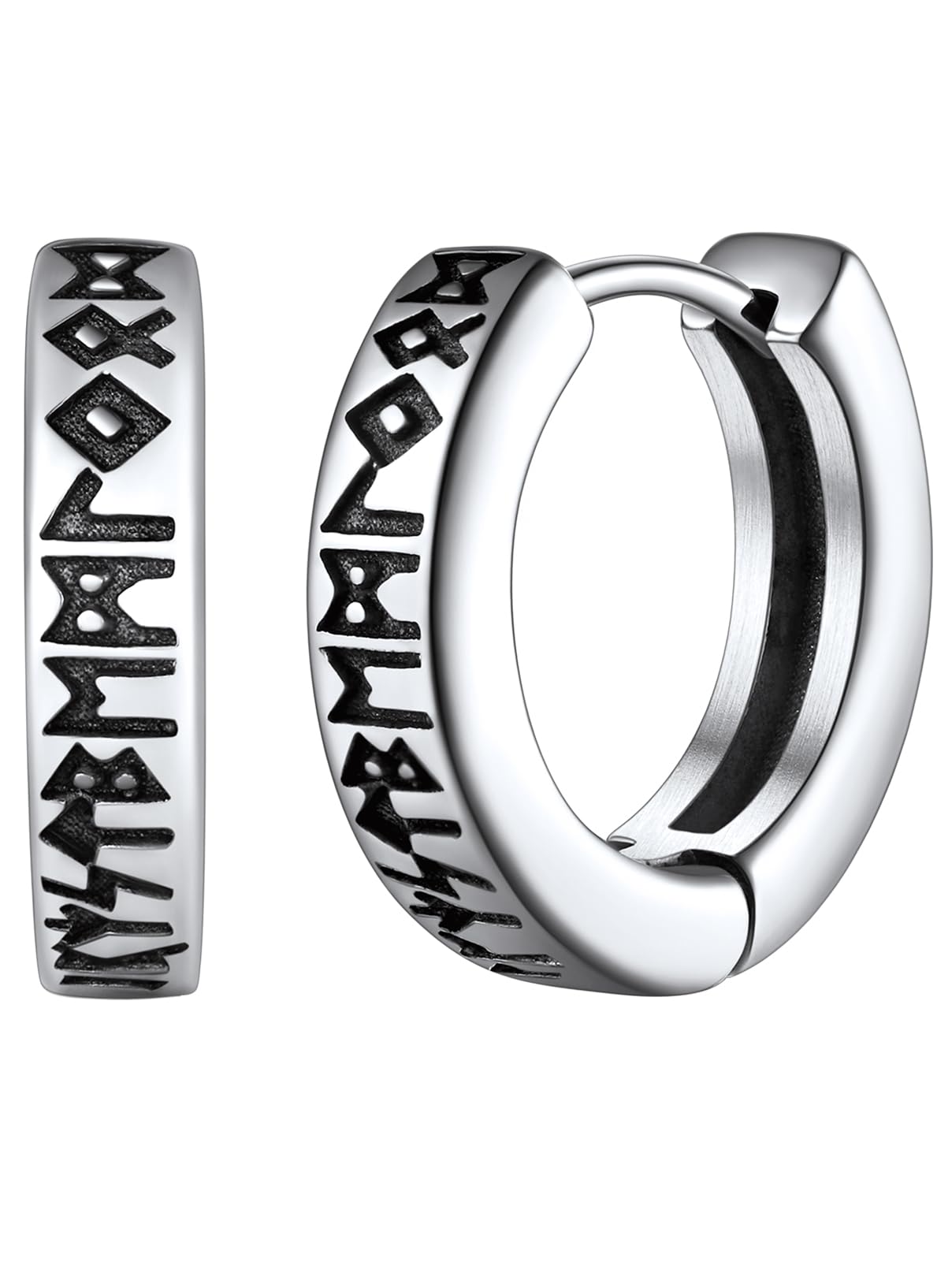 FaithHeart Mens Earrings Stainless Steel Viking Hoop Silver/Gold/Black