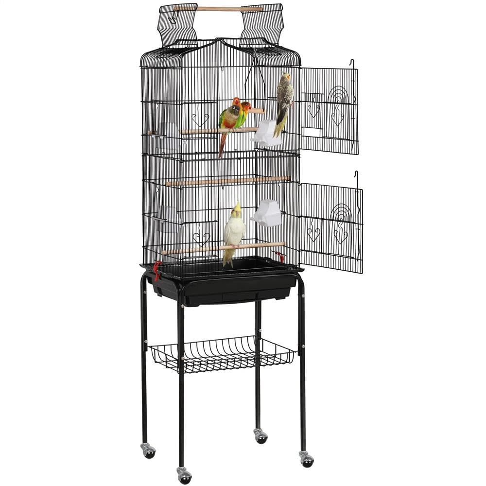 Yaheetech 64-Inch Open Top Bird Cage for Parakeets & Cockatiels, Black | Detacha