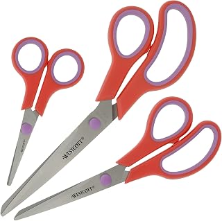 Westcott Easy Grip Scissors 3 Pieces Red | Set of 3 Universal Scissors with Comfort Grip | Extra Sharp & Durable Stainless Steel Blade | N-90031 00