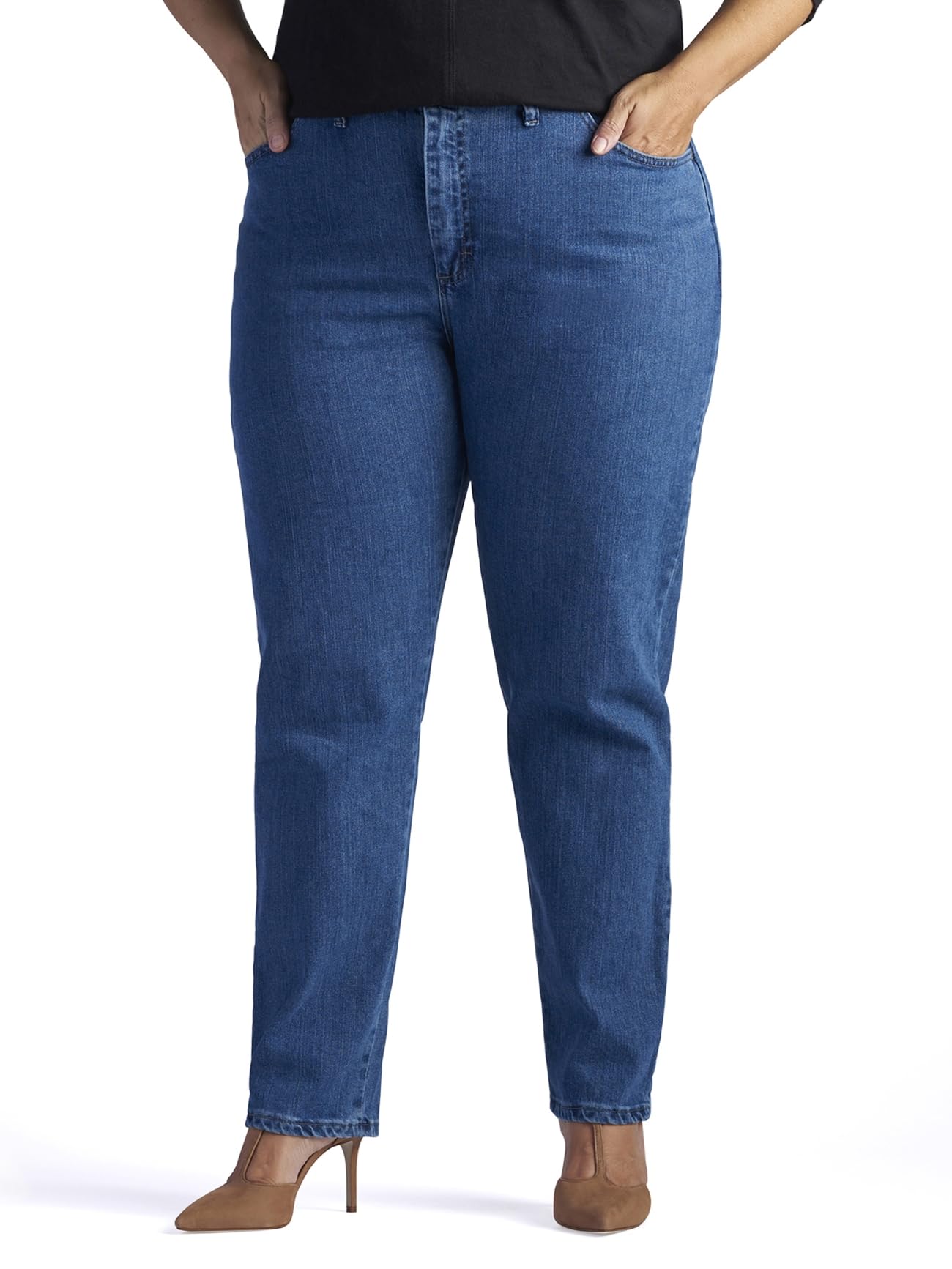 Lee Women's Plus Size Relaxed Fit Side Elastic Tapered Leg Jeans