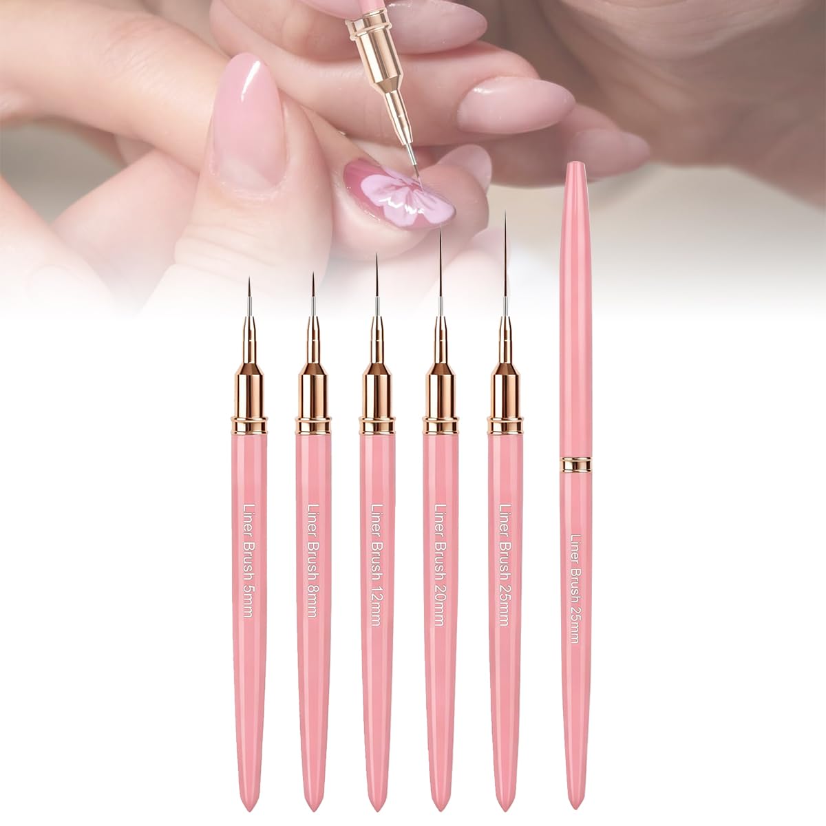 5 Pcs Nail Art Brushes Size 5/8/12/20/25mm (Pink)