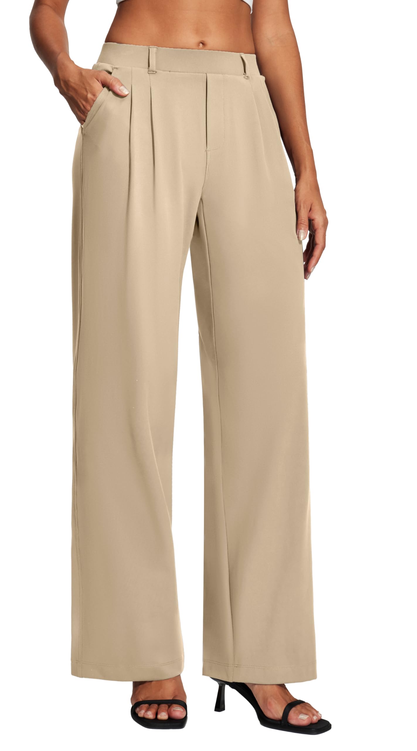Heathyoga Womens Dress Pants Pull On Stretchy Work Pants Wide Leg Trousers