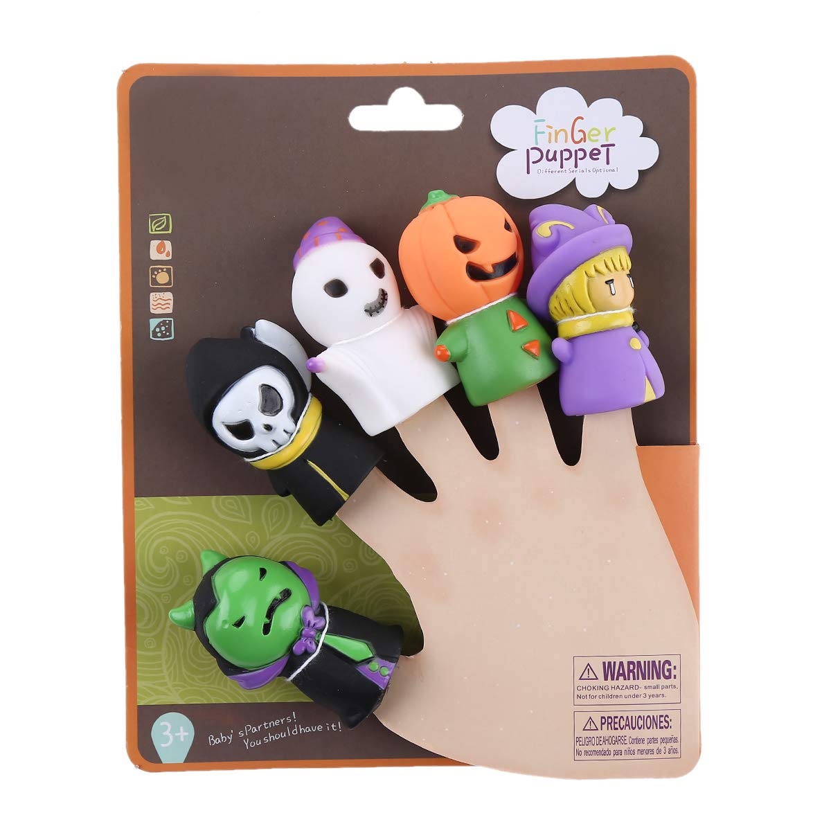 5 Pieces Halloween Finger Puppets Witch, Ghost, Grim Reaper, Green Monster, and 