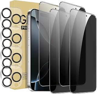 iPhone 15 Pro [6.1 inch] Privacy Screen Protector 4 Pack + 4 Camera Lens Protector Film with Installation Frame Compatible with Dynamic Island in