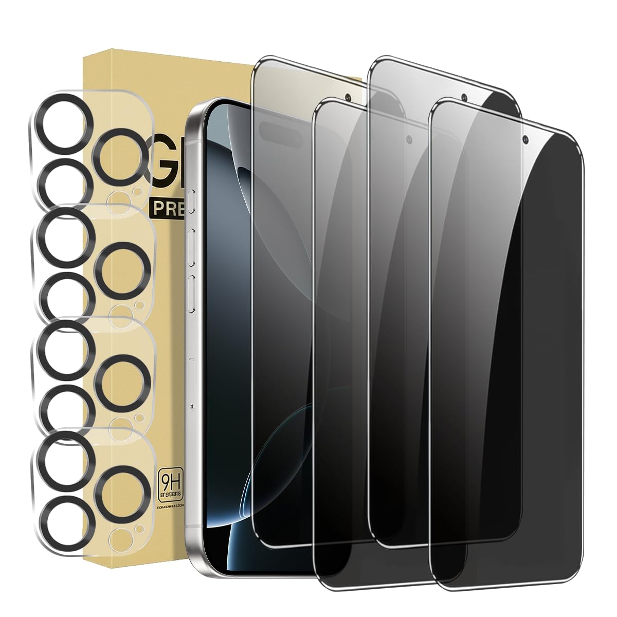 iPhone 15 Pro [6.1 inch] Privacy Screen Protector 4 Pack + 4 Camera Lens Protect