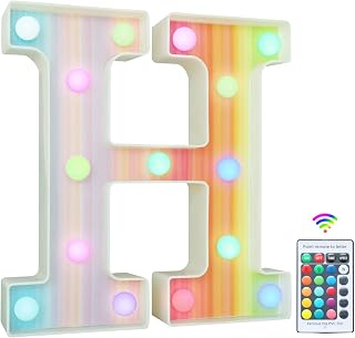 Rainbow Light Up Letters, Colorful LED Letter Lights 16 Color Changing Alphabet Sign Gifts for Girls Women Party Birthday Decorations Remote Night Light Christmas Valentine Wall Table Decor - H