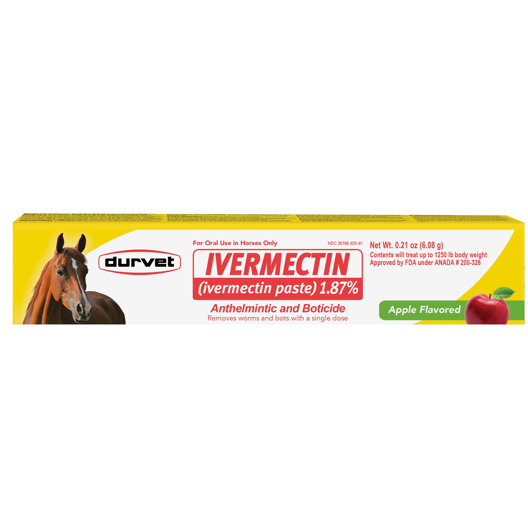 Ivermectin Paste 1.87% Horse Dewormer - Apple Flavored Oral Syringe 6.08g Tube