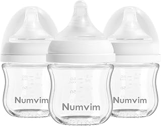 Numvim Natural Glass Baby Bottles Gentle & Extra Slow Flow, Newborn Breastfeeding Bottle with Anti Colic Nipple for 0 Months Babies, White (3 Ounce), 1 Count (Pack of 3)