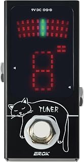 EROK Mini Tuner Pedal - Compact Size with Pitch LED Indicator for Electric Guitar & Bass, True Bypass (Black)