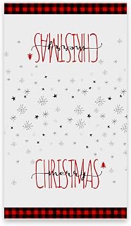 Christmas Hand Towel Buffalo Check Edging Snowflake Pattern Decorative Holiday Towel for Guests Bathroom Kitchen Seasonal