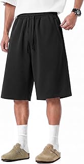 Mens Baggy Jogger Sweat Shorts Zipper Pockets Long Below Knee Cotton Wide Leg Gym Casual Loose Lightweight Y2K