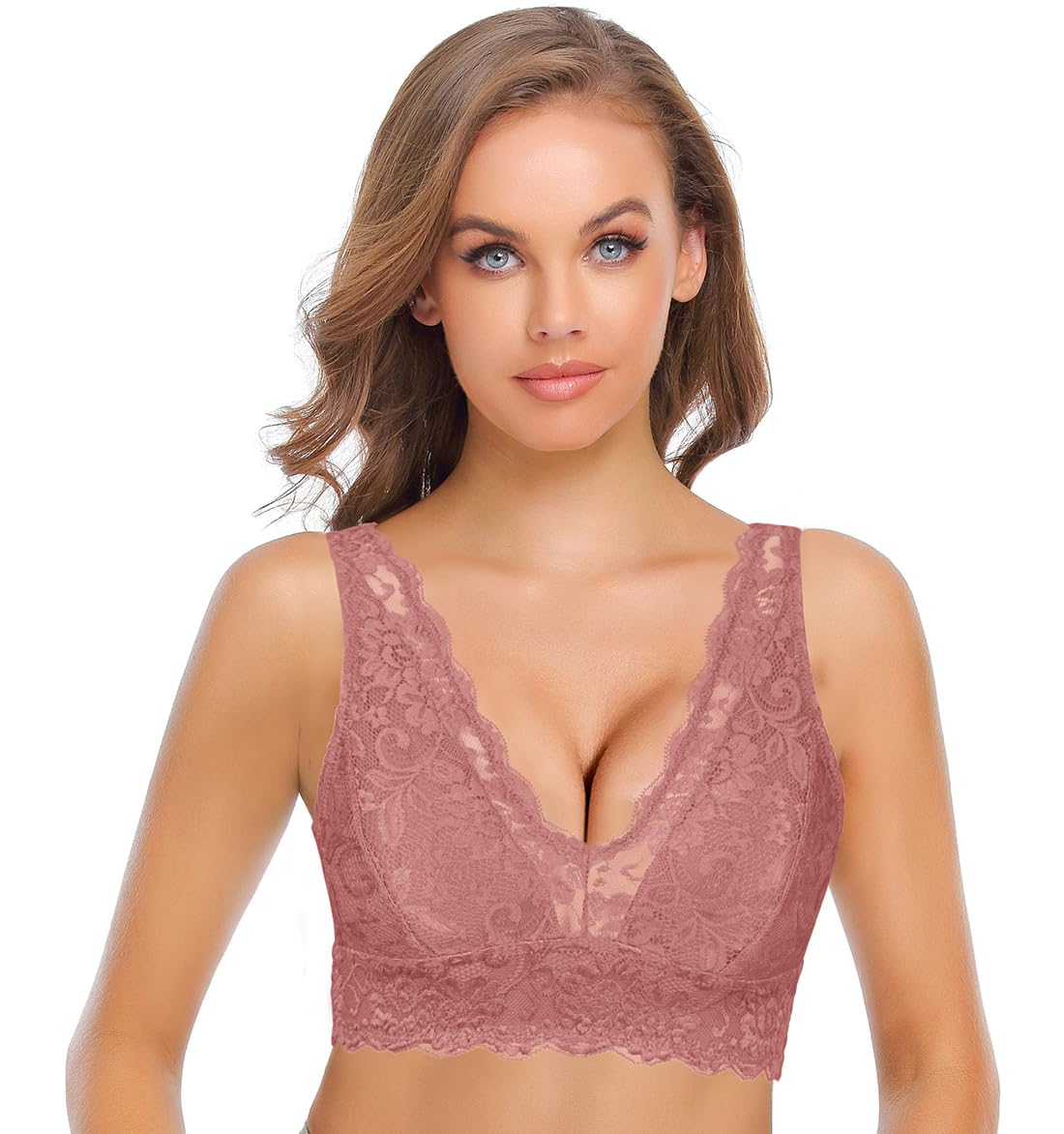 SHEKINI Elegant Women's Bralette Lace Floral Wirefree Bra with Removable Padded 