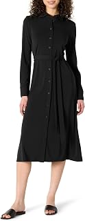 Amazon Essentials Women's Regular Fit Long Sleeve Matte Jersey Collared Smart Midi Shirt Dress