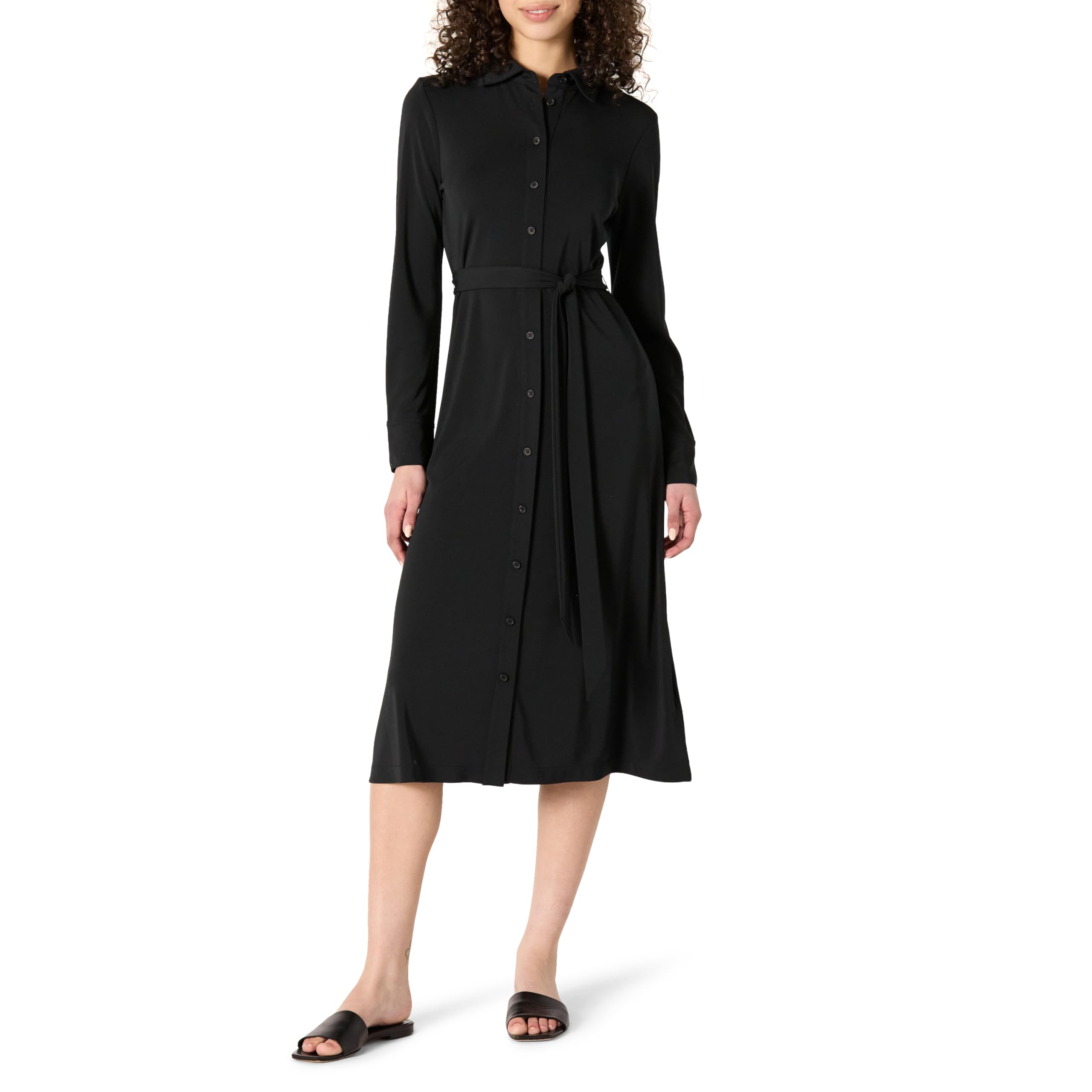 Amazon Essentials Women's Regular Fit Long Sleeve Matte Jersey Collared Smart Mi