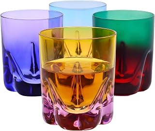 Krosno – Whisky Glasses, Cocktails and Drinks 250 ml – Set of 4 Pieces in 4 Unique Colours – Aurora Collection – Lead Free Crystal – Hand Painted Glass