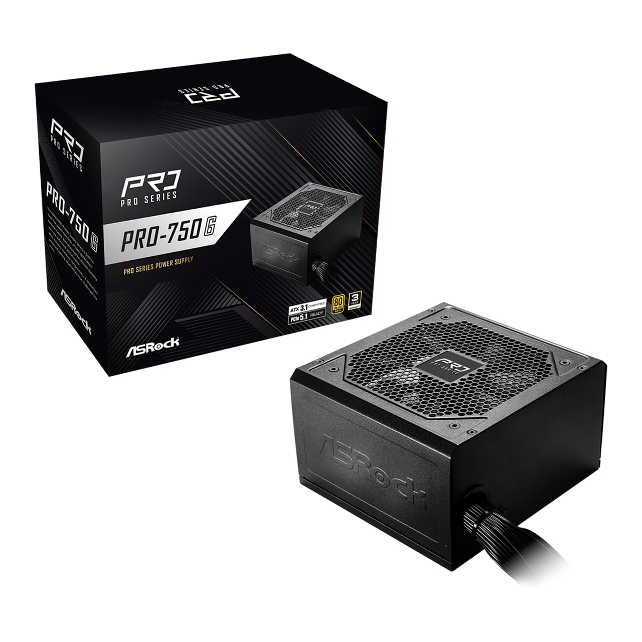 ASRock PRO 750G Power Supply - 750W 80 Plus Gold Certified, ATX 3.1 & PCIe 5.1 R