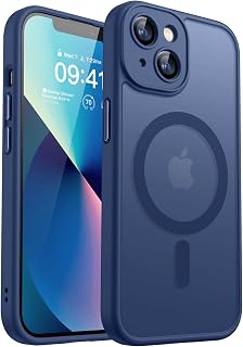 CANSHN Cover Magnetica per iPhone 13(6,1 Pollici), Compatibile con MagSafe, [Protezione Completa Della Fotocamera], Custodia Traslucida Opaca Protettiva Sottile Antiurto,Blu Profondo