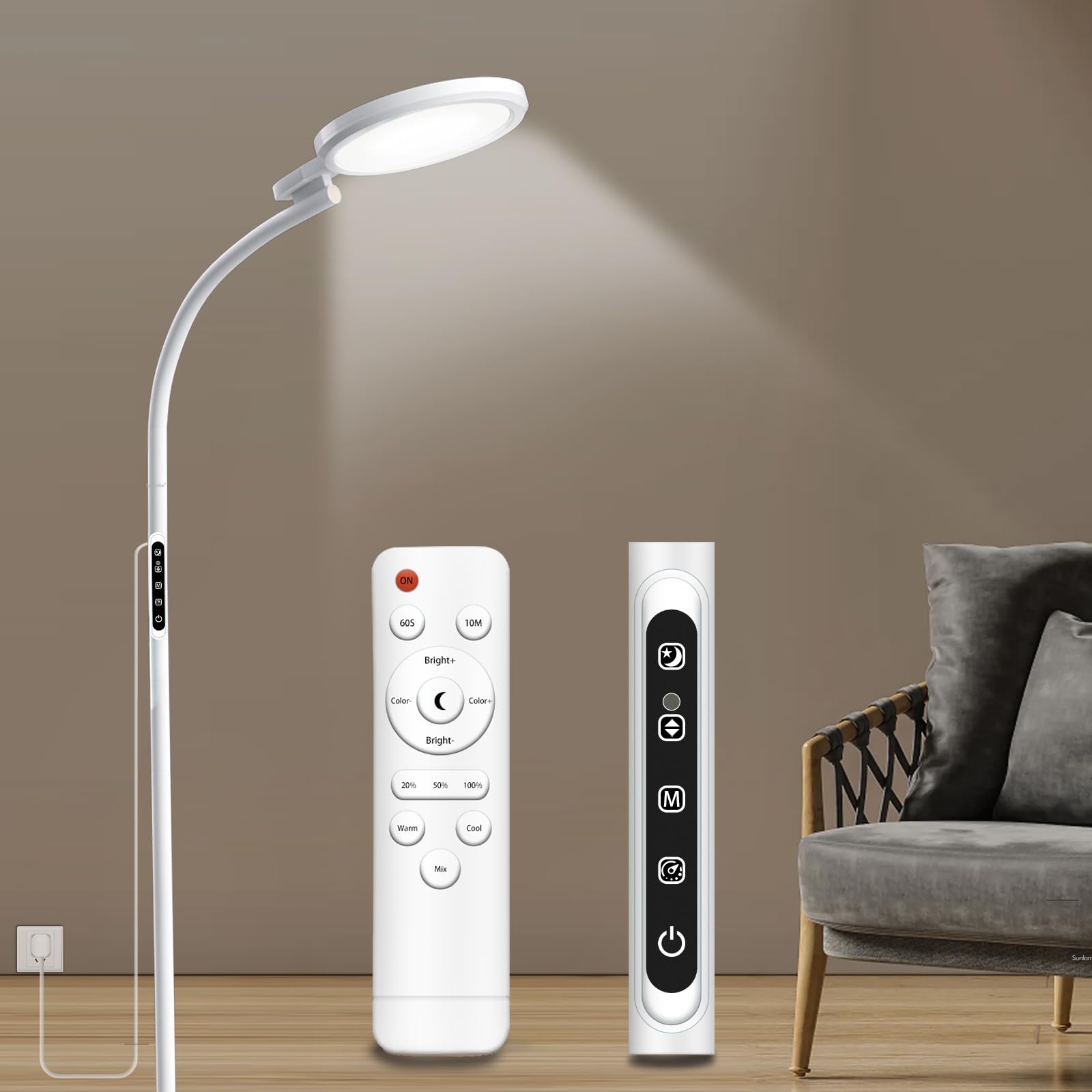 Happy Lamp, UV-Free 10000 Lux Sun Lamp, Floor Daylight Lamp with 5 Levels of Col