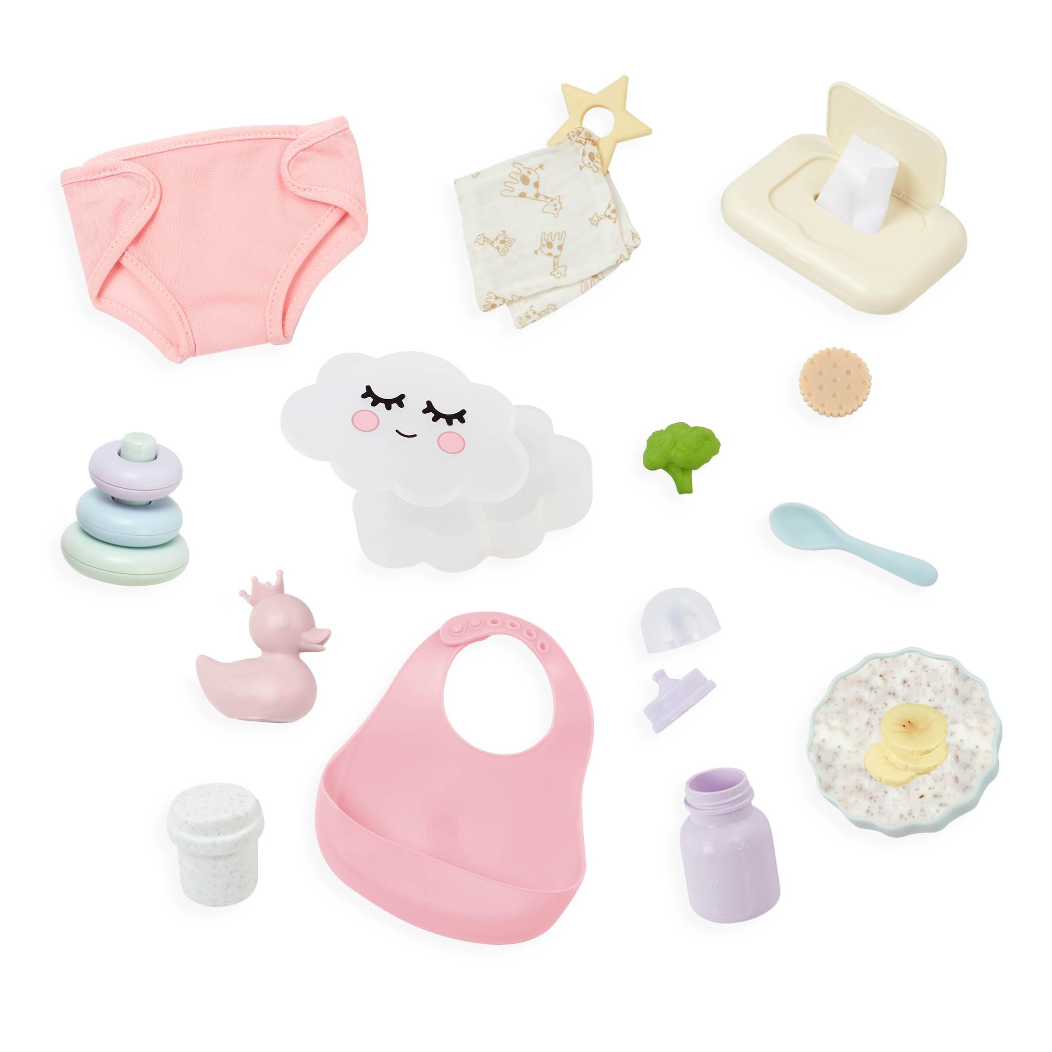 LullaBaby Baby Doll Accessories Meal Time and Changing Set, 19 Pc | 19-piece car