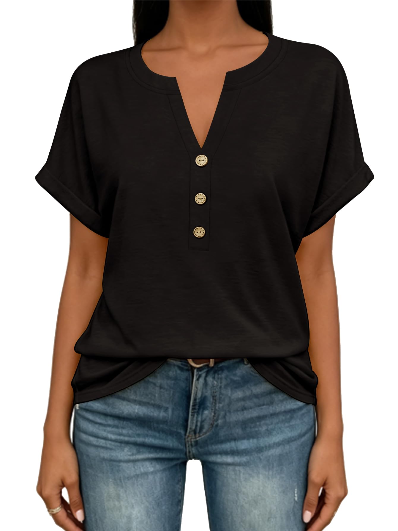 EyMuse Womens Summer Tops Spring Short Sleeve V Neck True Classic T Shirt Casual