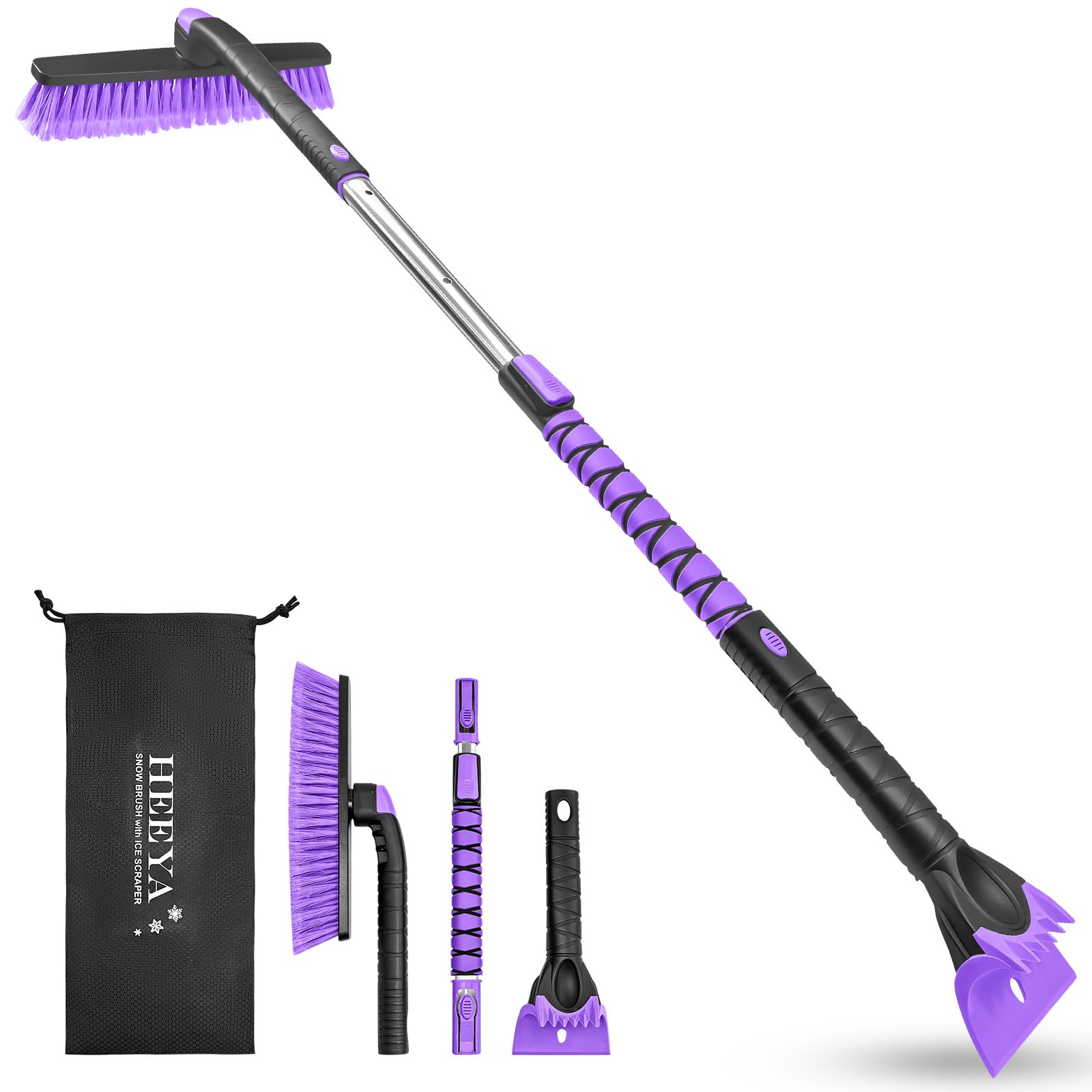 HEEYA 48 Inch Long Snow Brush for SUV, Extendable Ice Scraper and Brush | Detach