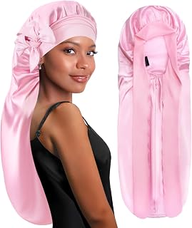 BONNET QUEEN Cuffia Seta Capelli Notte Regolabili Cuffia Capelli Ricci Bonnet con Lacci Lunghi e Bottone Lunga Protettiva