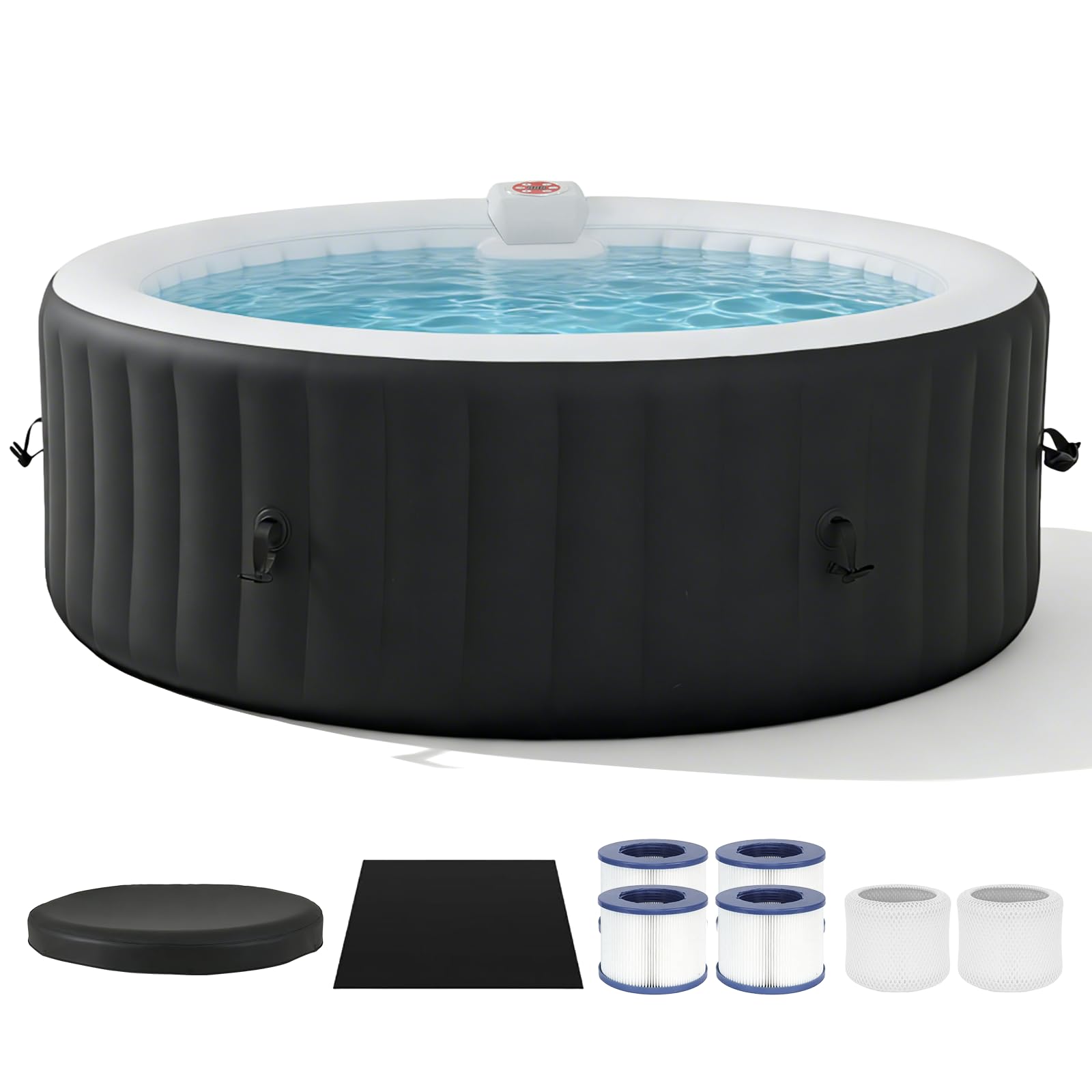 SunSwell 82" Inflatable Hot Tub 4-6 Person, Round Outdoor Spa, Black | 130 Sooth