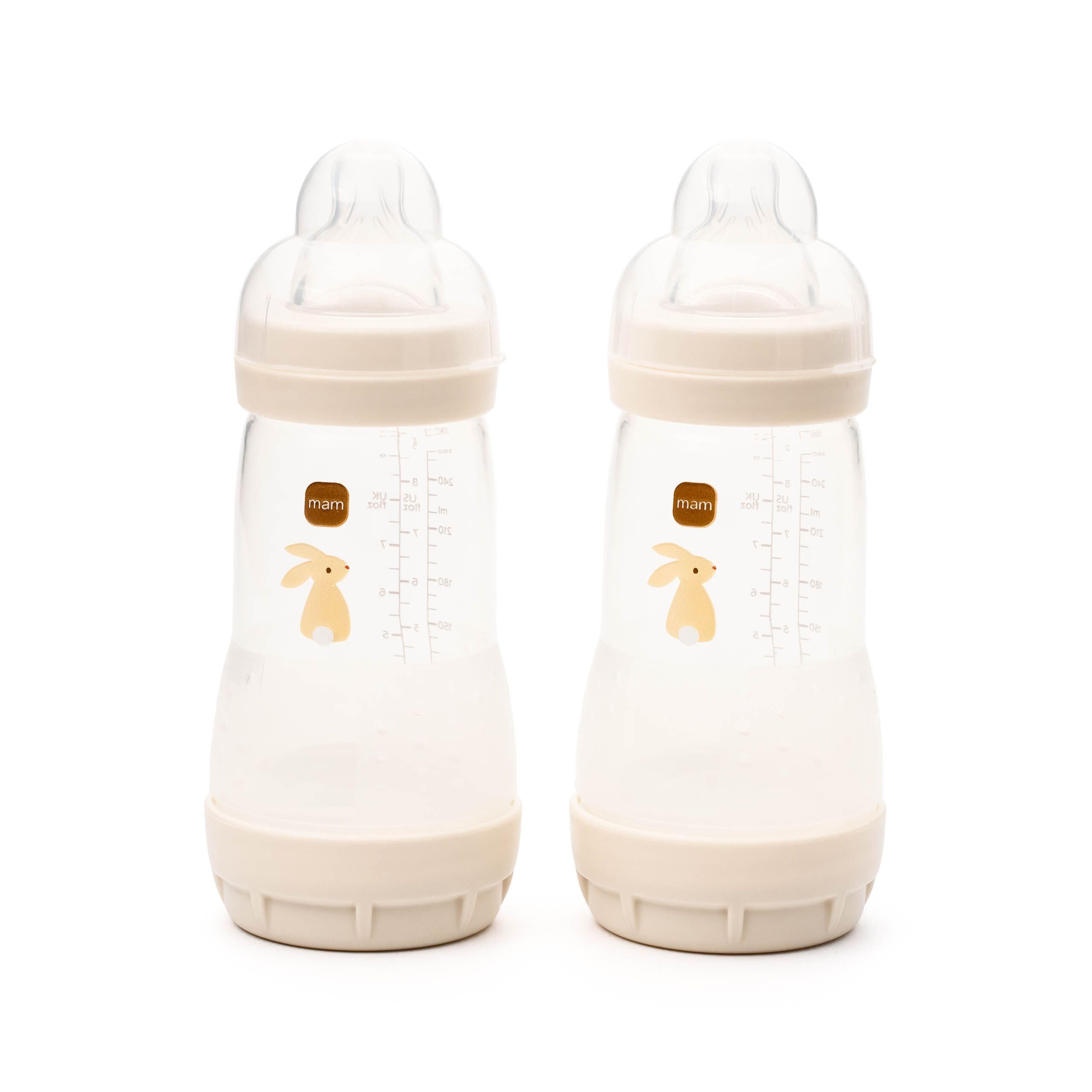 MAM Easy Start Anti-Colic Bottles, 2 x 260ml, Self-Sterilising, Linen | Baby Mil
