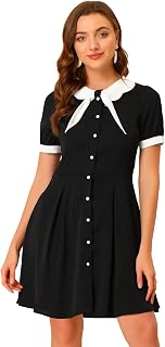 Contrast Color Dress for Women Button Front Tie Neck Dress