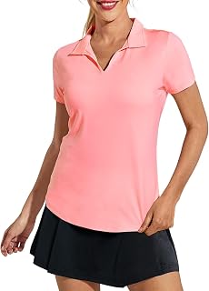 MIER Womens Golf Shirts - V Neck UPF 50+ Dry Fit Tennis Polo